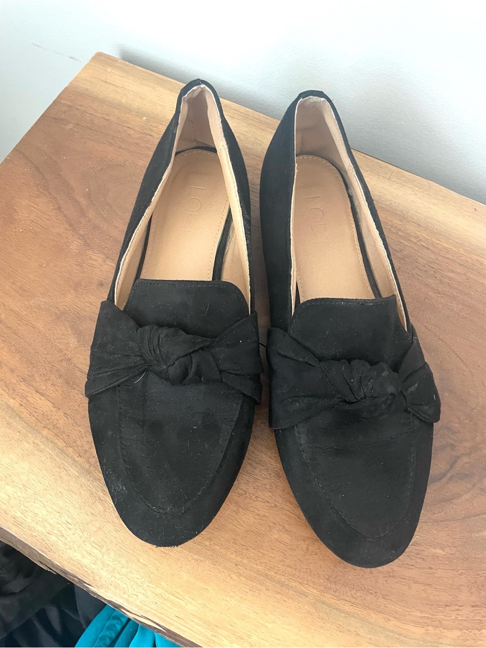 LOFT Womens Black Suede Knot Loafers Size 9 Classic Slip on Dress Shoes